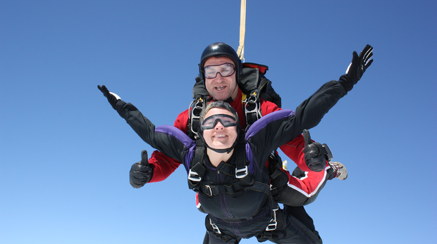 Two people doing a tandem skydive