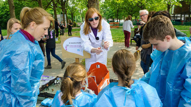 Dr Veronica Fowler at a soapbox science event