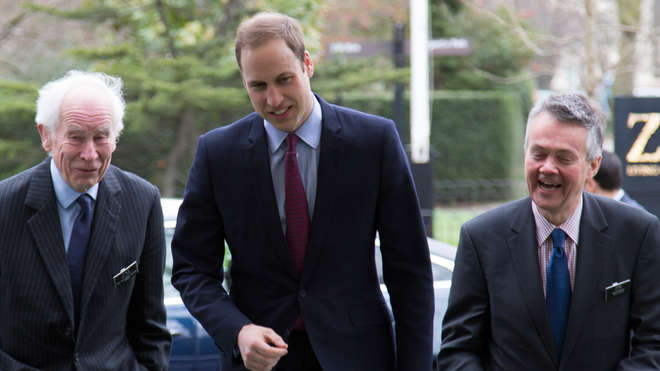 The Duke of Cambridge arrives at ZSL and is met by Ralph Armond and Sir Patrick Bateson.