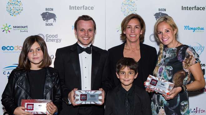 ZSL’s Fiona Llewelyn at P.E.A. Awards with Blue Marine Foundation's Clare Brook and RSPB's Jonathan Hall, along with Clare's two children Lucy and Sam.
