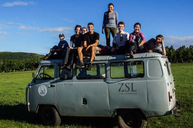Students from the Mongolia Summer Field Course 2015 sitting on the ZSL vans