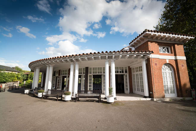 Photo - Wide-angle view of the exterior of the Mappin Pavilion on a sunny day