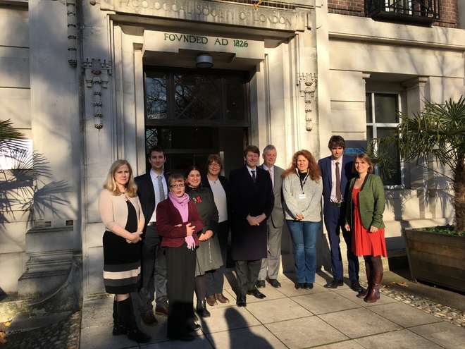 The meeting attendees stand outside ZSL, where the discussion over the place of nature and the environment post-brexit was held at ZSL