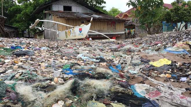 Plastic pollution on the beach in the Philippines