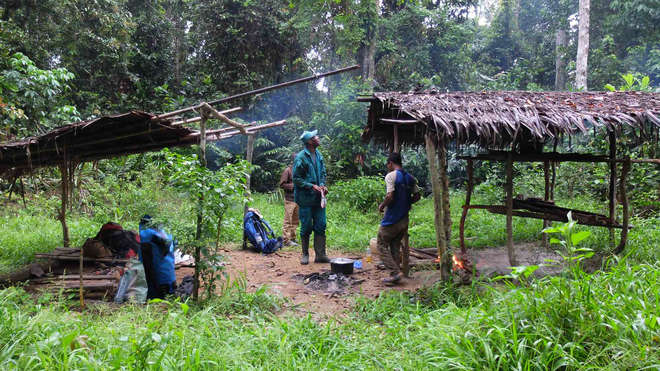 Ecoguard at a hunting camp in Dja, Cameroon