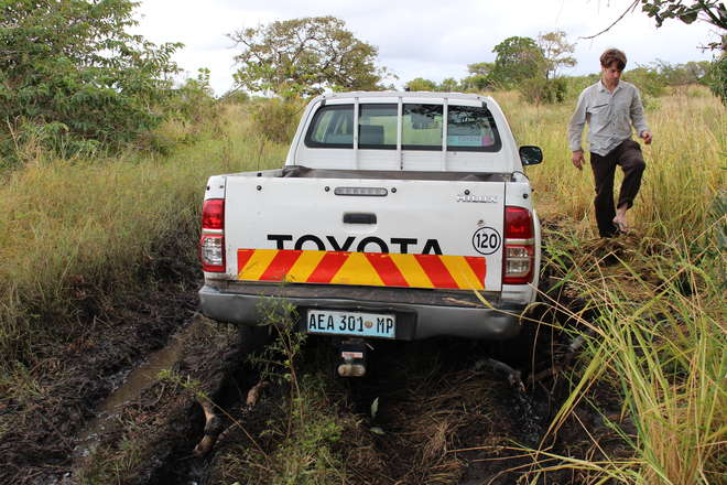 Nick Hill stuck in the mud near Nsangue Ponta