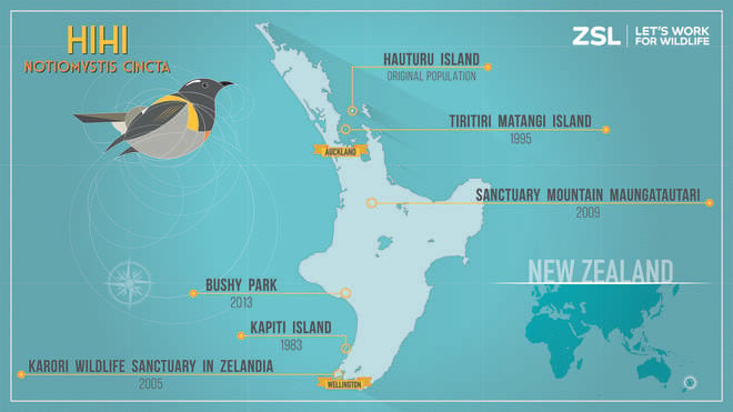 Hihi project - map of New Zealand