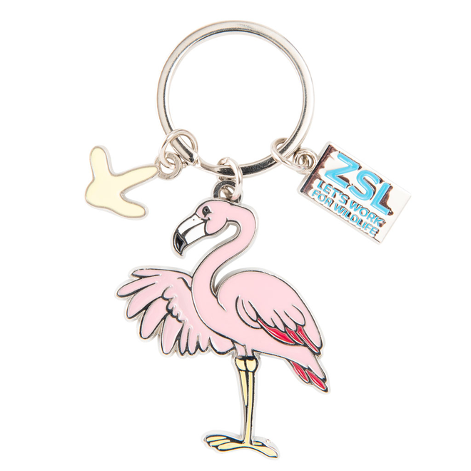 metal keychain shaped like flamingo