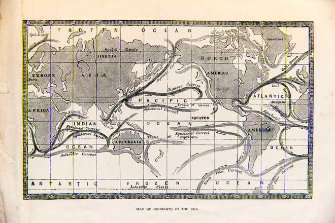 Map of the world showing the ocean currents, 1871