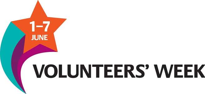 Logo for Volunteers' Week 1-7 June with a coloureful starburst