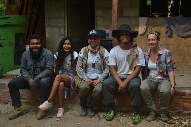 Conservationist Liliana Saboyá Acosta (centre) and colleagues smile for the camera