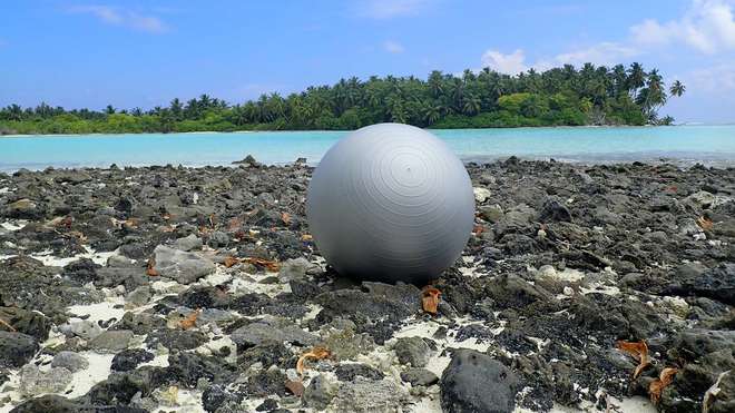 excersise ball washed up on beach