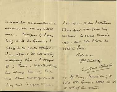 Second page of handwritten letter from Winifred Jonston to ZSL Secretary, Philip Lutley Sclater