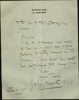 Handwritten letter from sculptor George Frampton to ZSL Secretary Philip Lutley Sclater